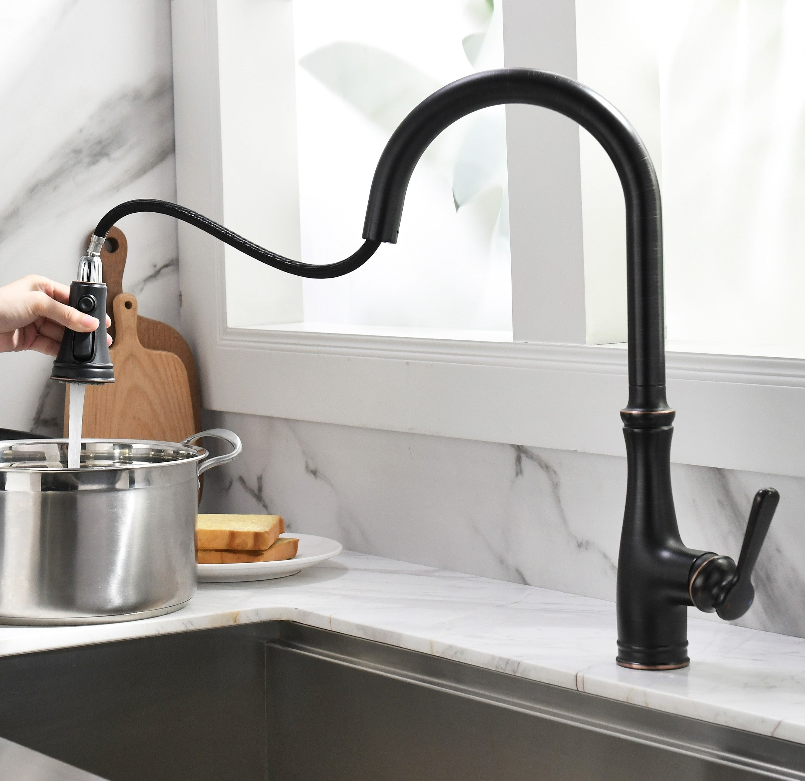 Okeanis FlexLine - Mitigeur cuisine extractible Alu brossé